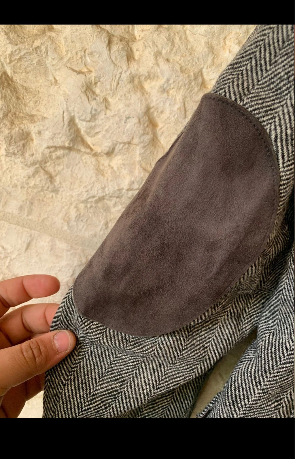 Vintage pure wool tweed herringbone gray classic hunting jacket blazer 42R 42L