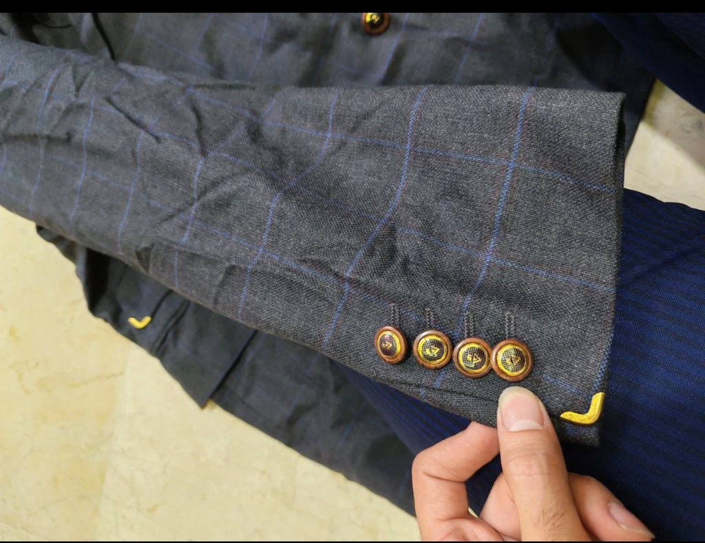Vintage Super 120s wool double breasted gold button charcoal jacket blazer 42R