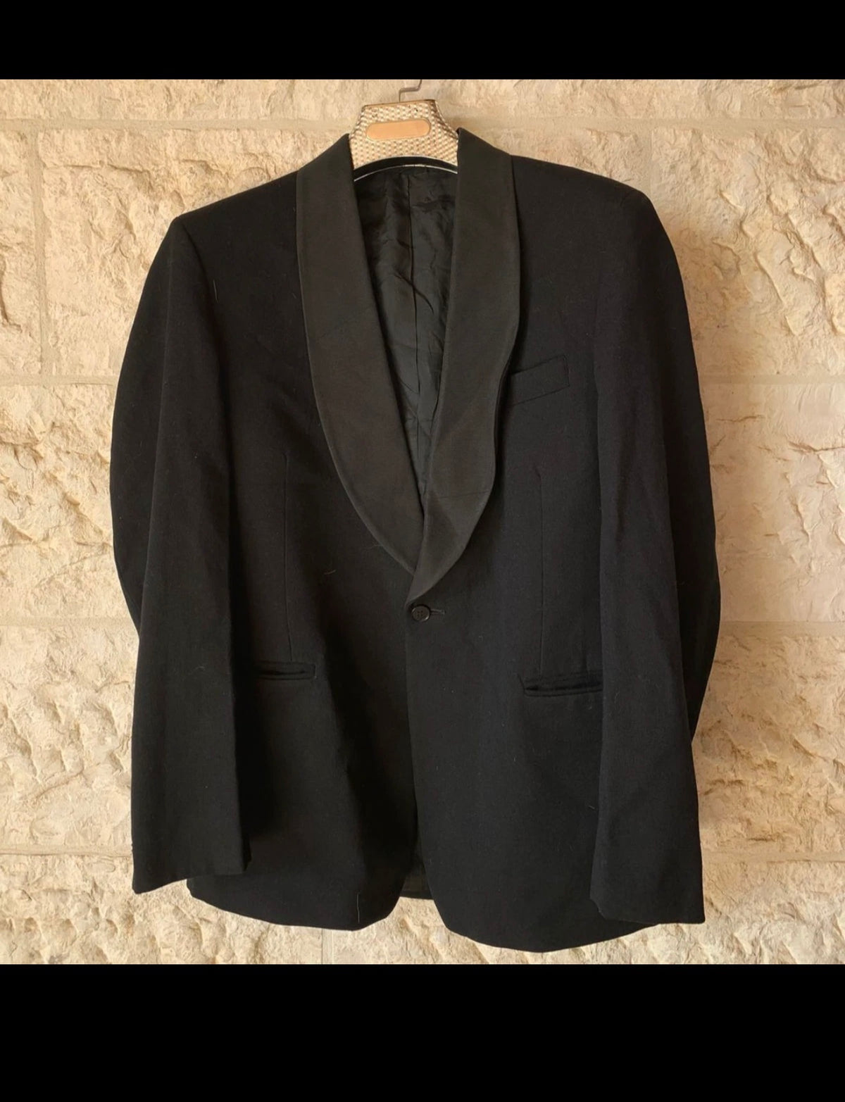 1970s vintage pure wool Tuxedo night black shawl lapel suit jacket blazer 40R