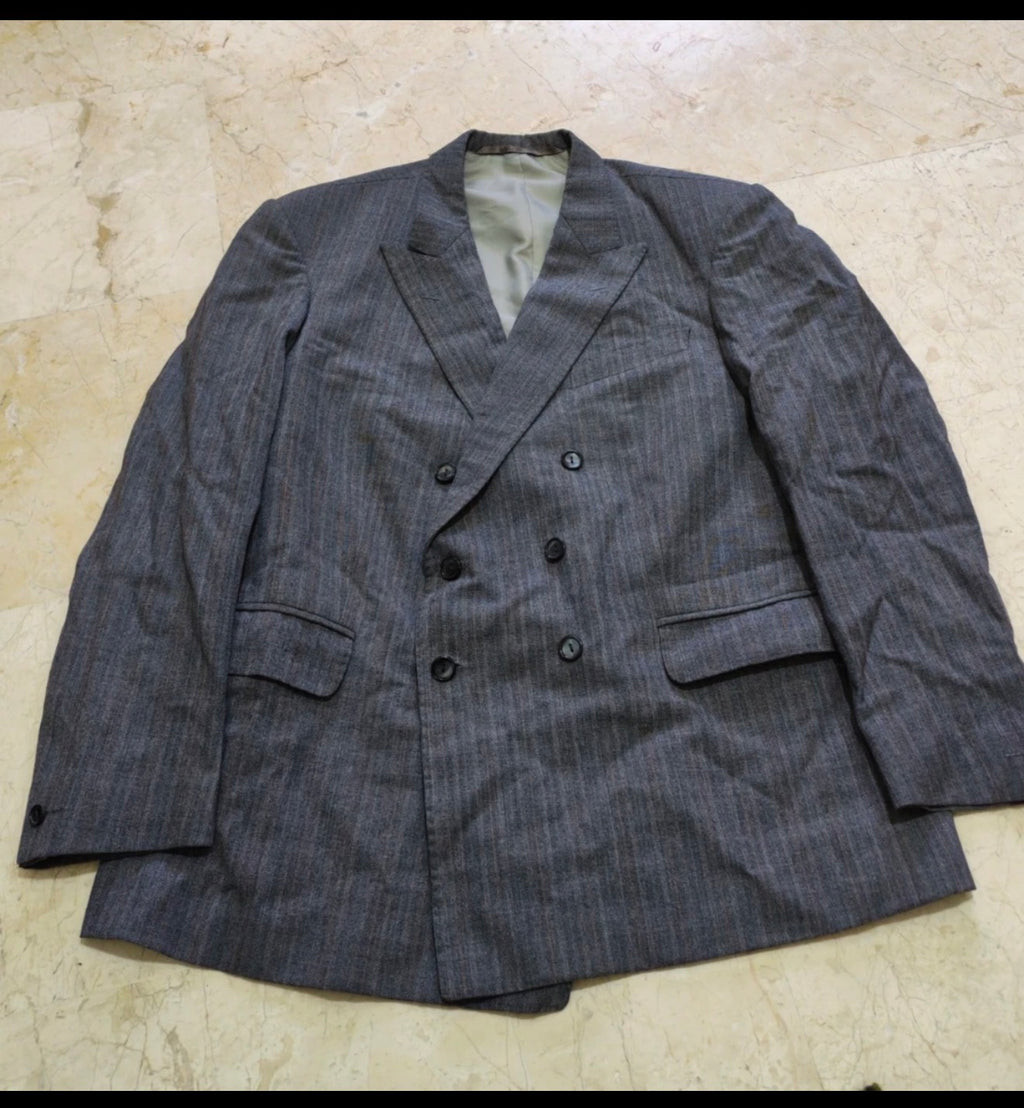 1970s vintage all worsted wool double breasted gray jacket blazer 44R