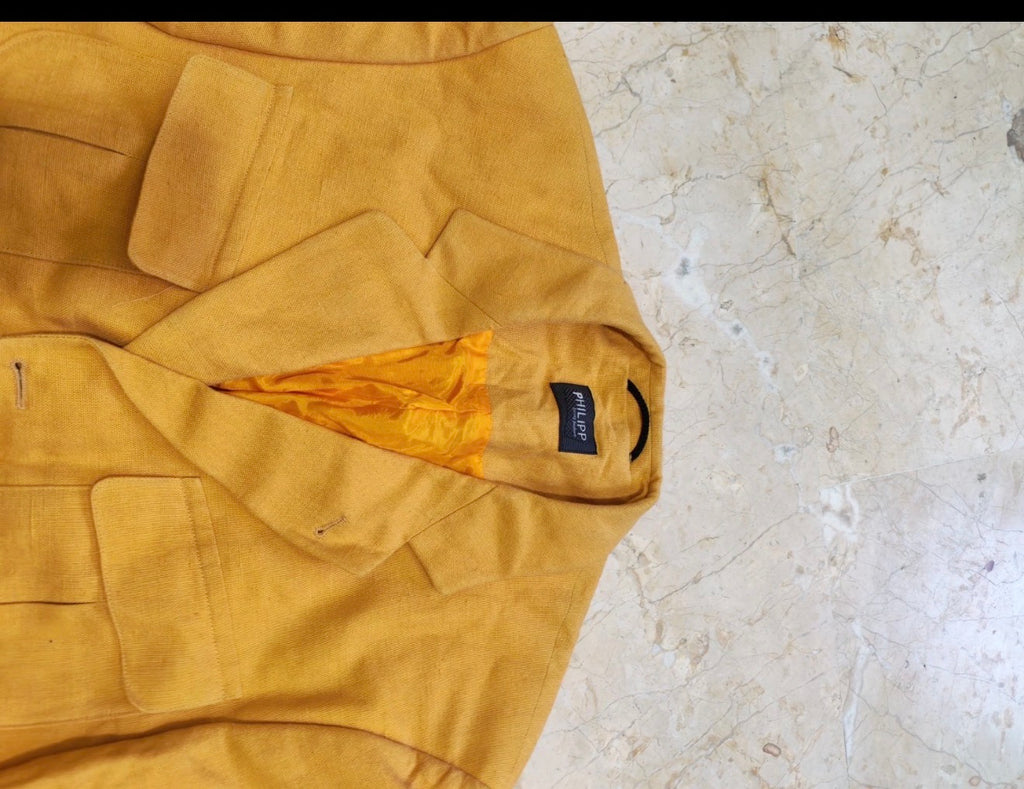 Vintage Linen blend Classic unique orange summer jacket blazer 40R