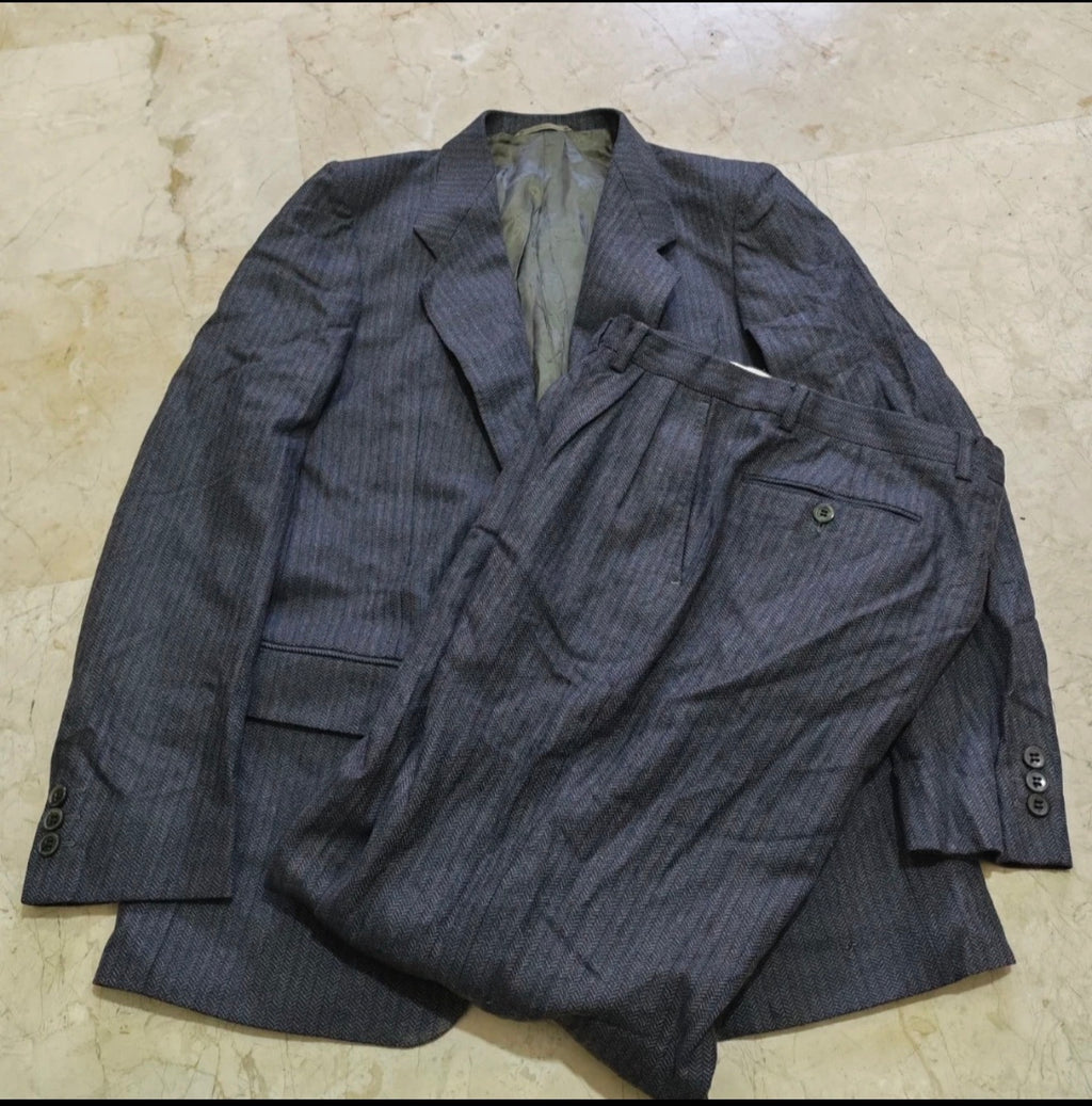 Vintage all worsted wool herringbone classic 2 button suit 34R XS