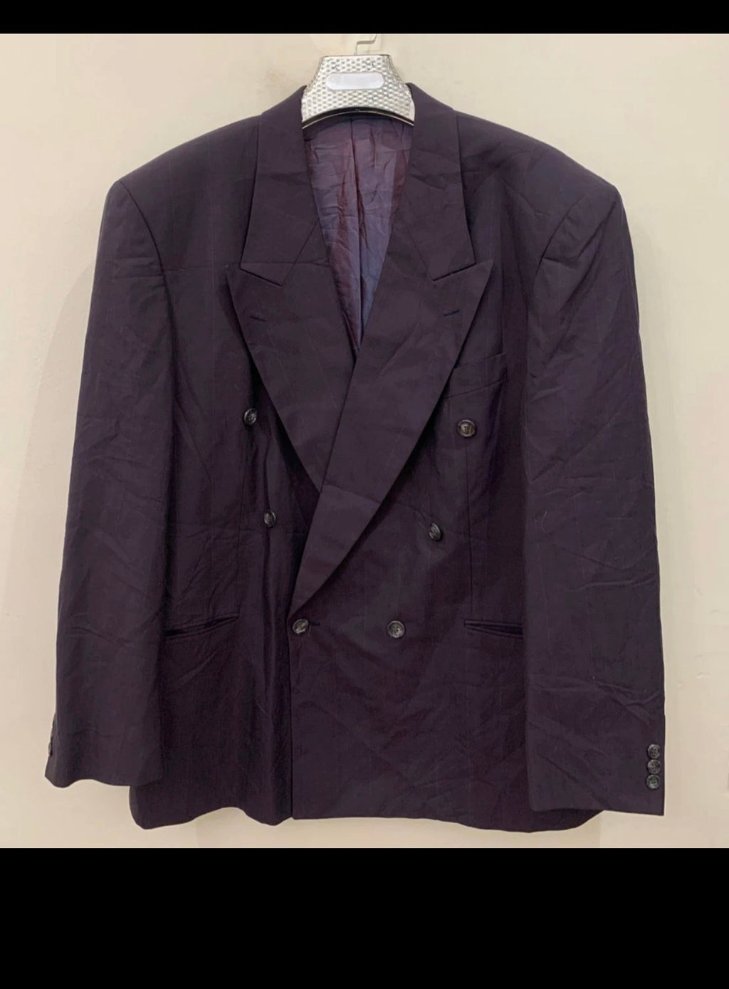 Vintage wool blend double breasted gangster Purple classic suit 46R XL