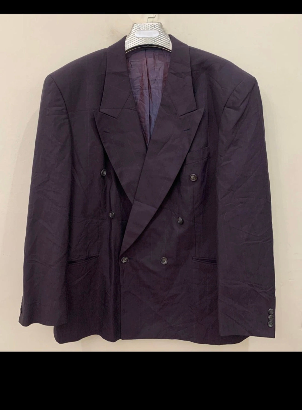 Vintage wool blend double breasted gangster Purple classic suit 46R XL