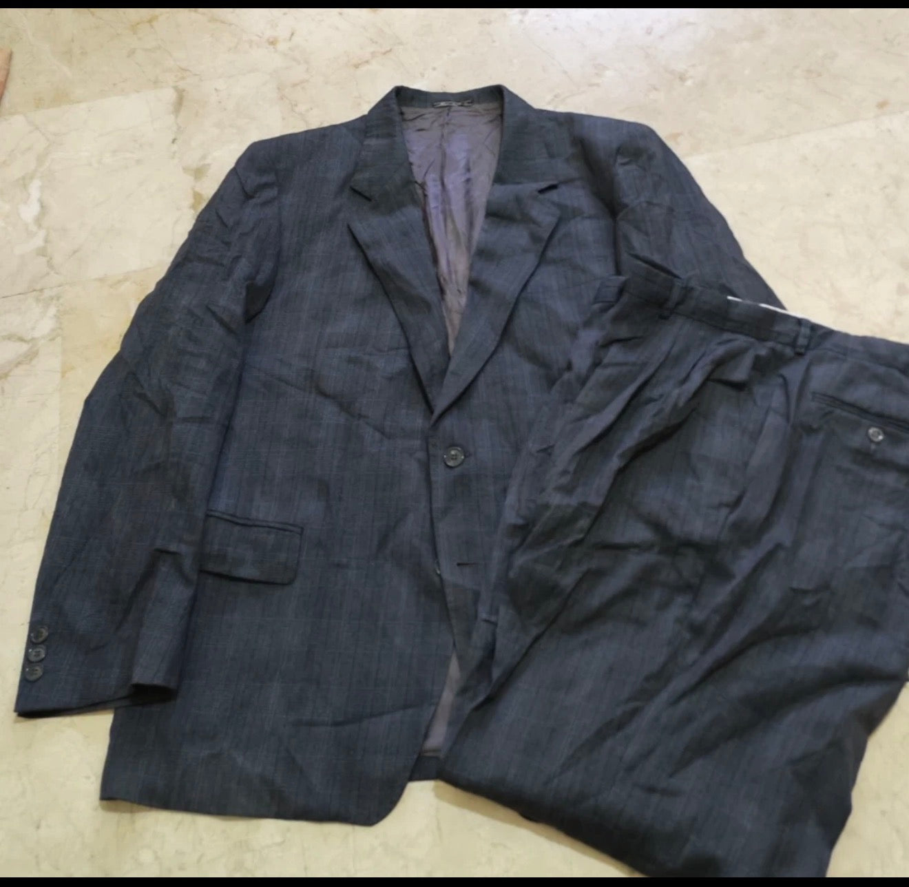 Vintage Superfine pure Wool classic charcoal glen check 2 button suit 44R