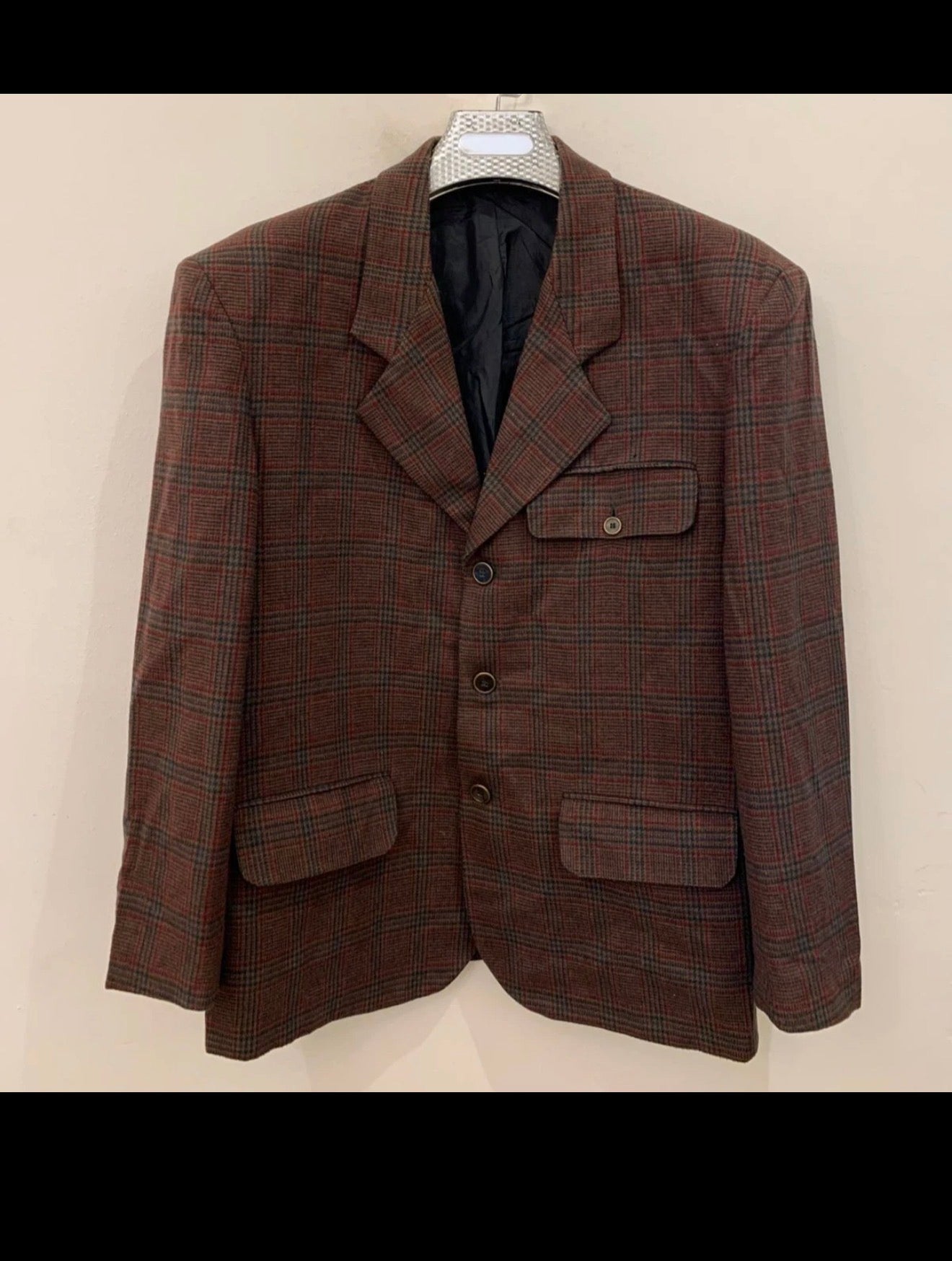 Vintage woollen wool glen check classic Brown hunting jacket blazer 42R