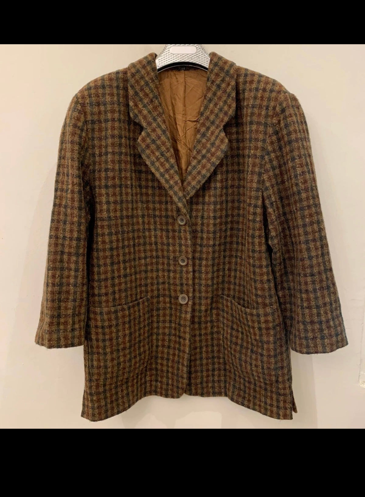 Vintage wool blend classic plaid brown women's jacket coat 18 XL 48