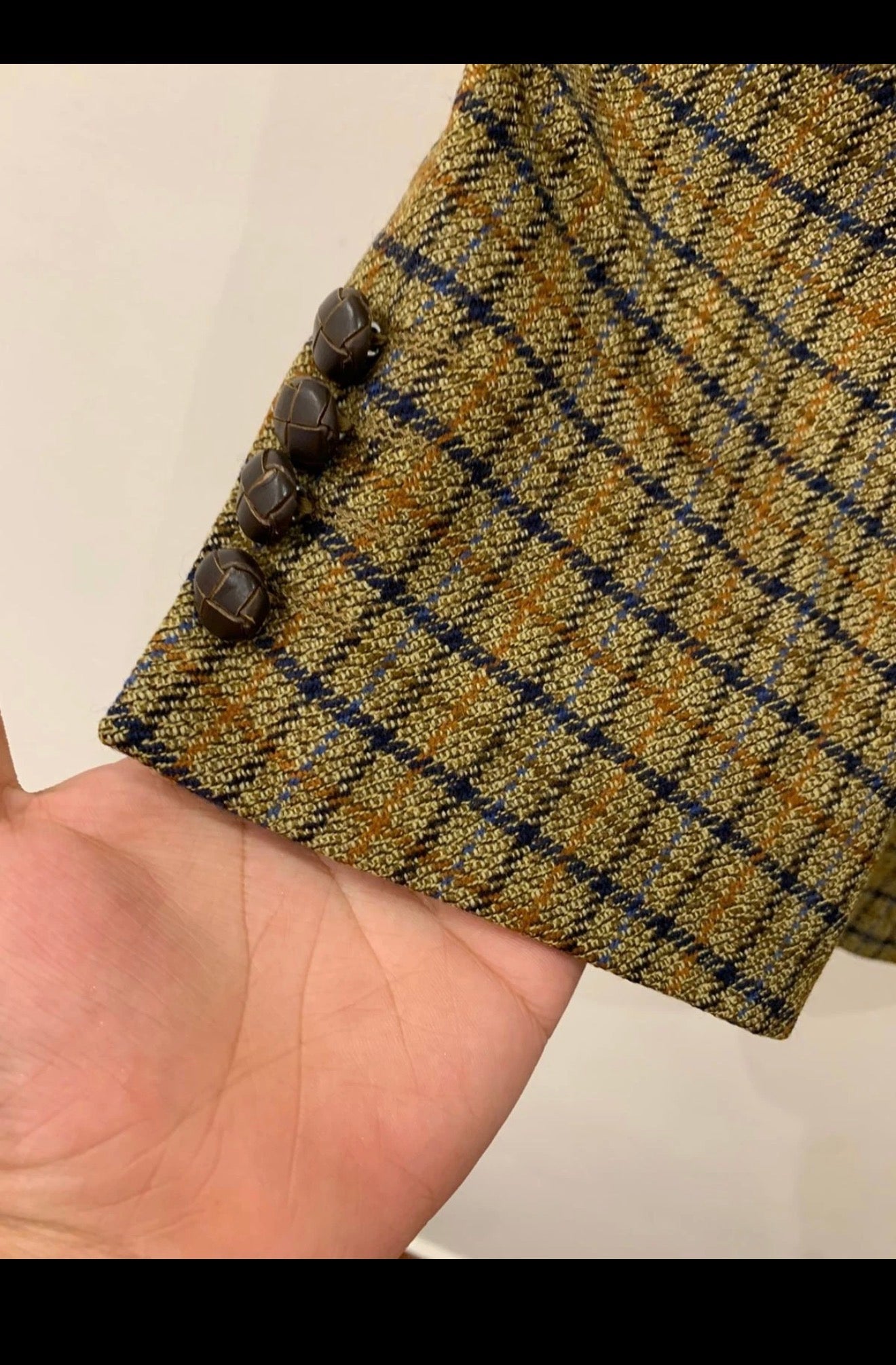 Vintage Gilberto pure wool Windowpane plaid brown hunting jacket blazer 42R