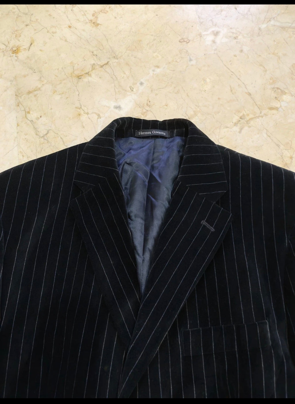 Vintage 100% cotton velvet classic chalk stripes black 3 button suit 40R