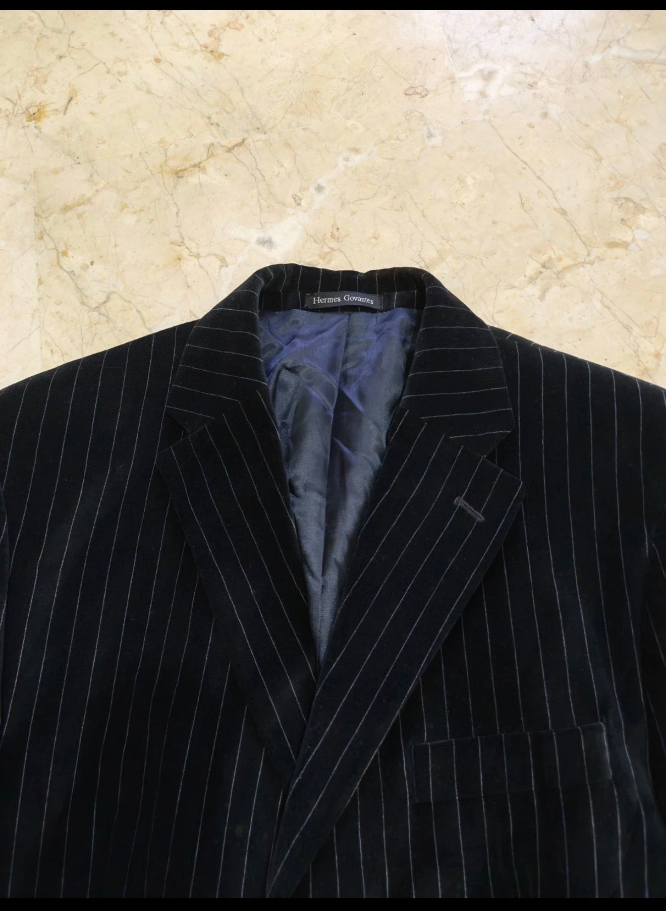 Vintage 100% cotton velvet classic chalk stripes black 3 button suit 40R