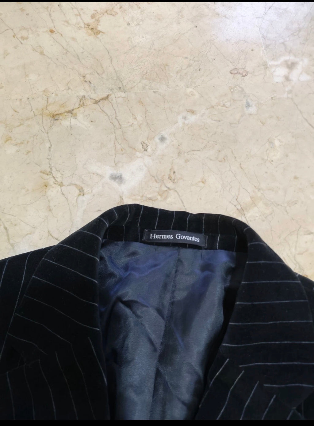 Vintage 100% cotton velvet classic chalk stripes black 3 button suit 40R