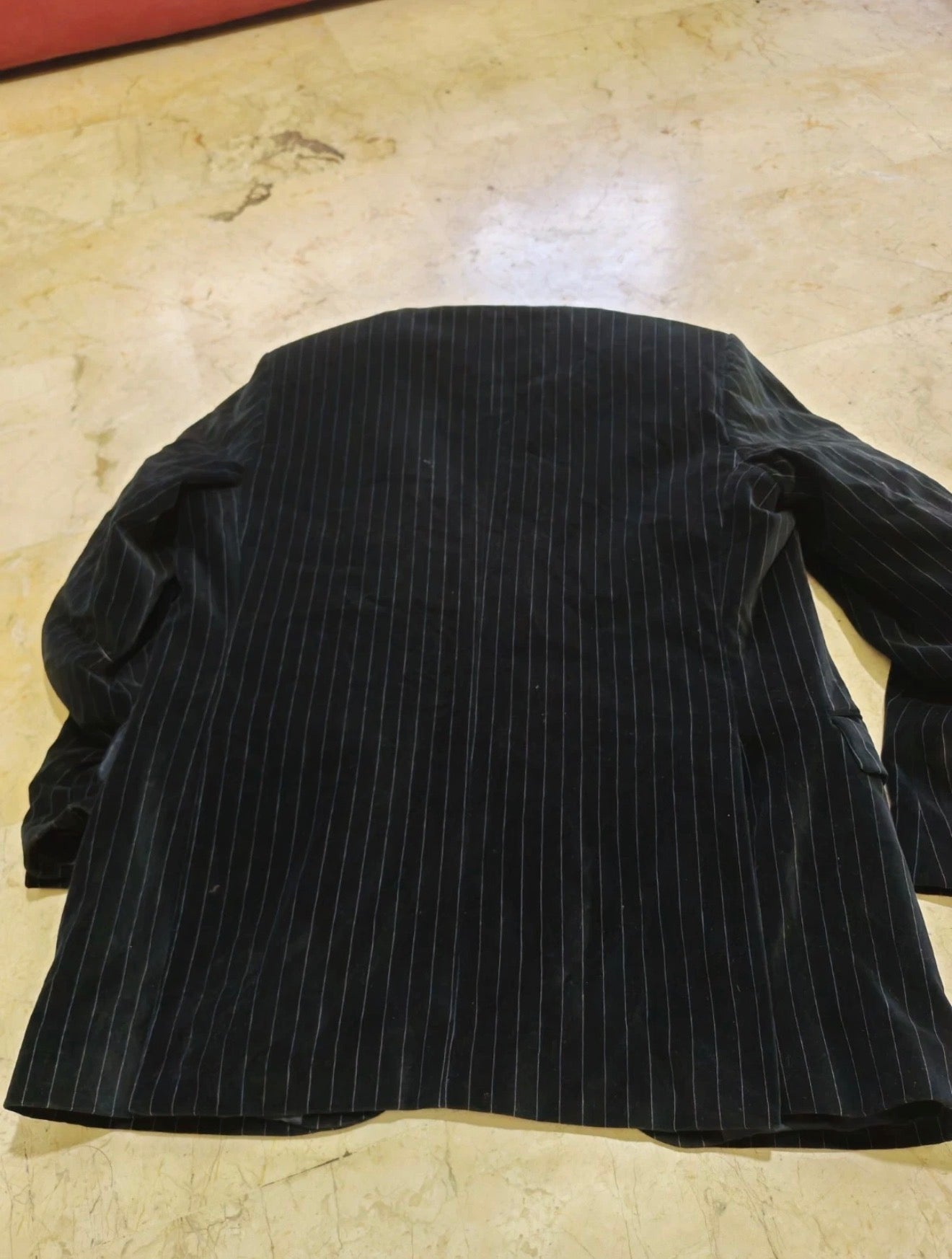 Vintage 100% cotton velvet classic chalk stripes black 3 button suit 40R