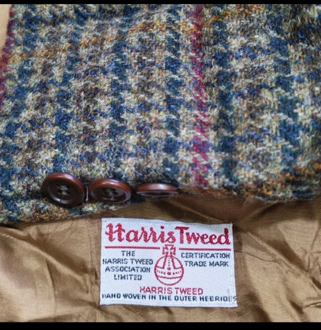 Vintage Harris Tweed houndstooth pure wool classic hunting jacket blazer 44R