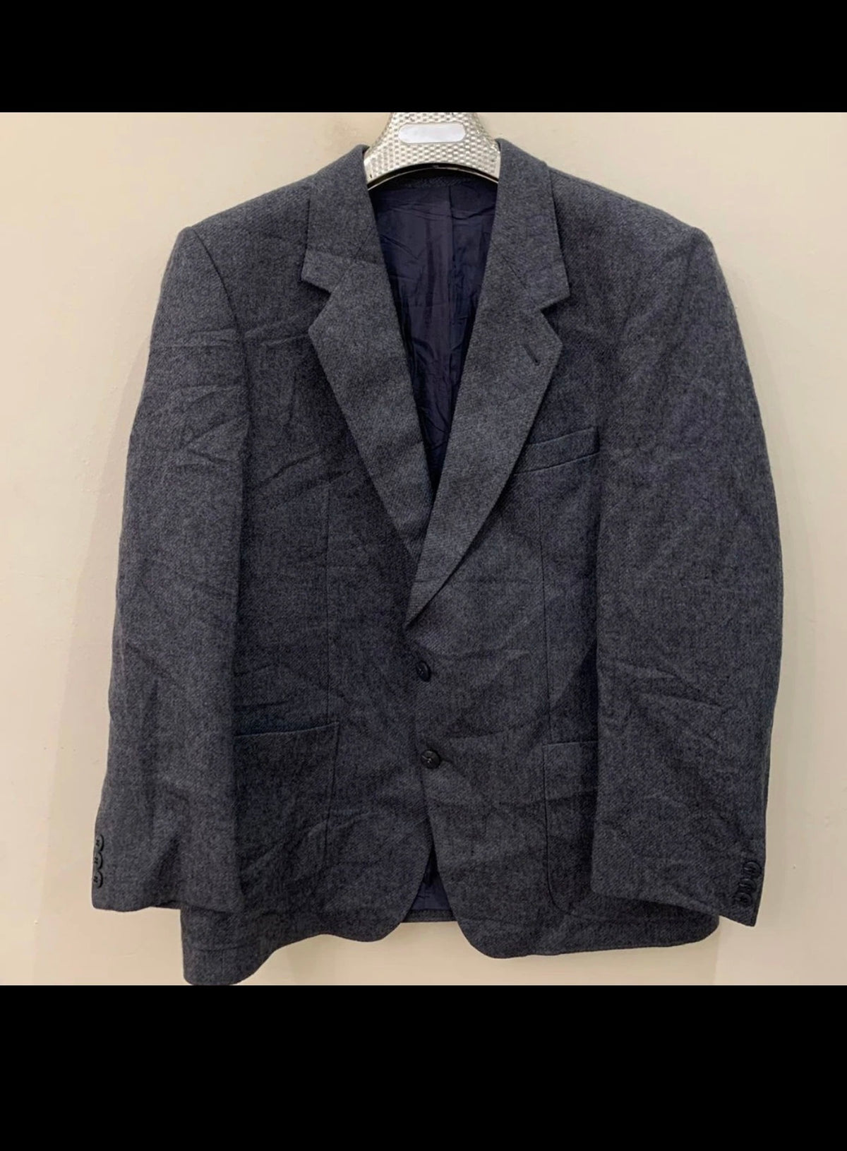 Vintage pure wool tweed classic grayish blue hunting jacket blazer 44R
