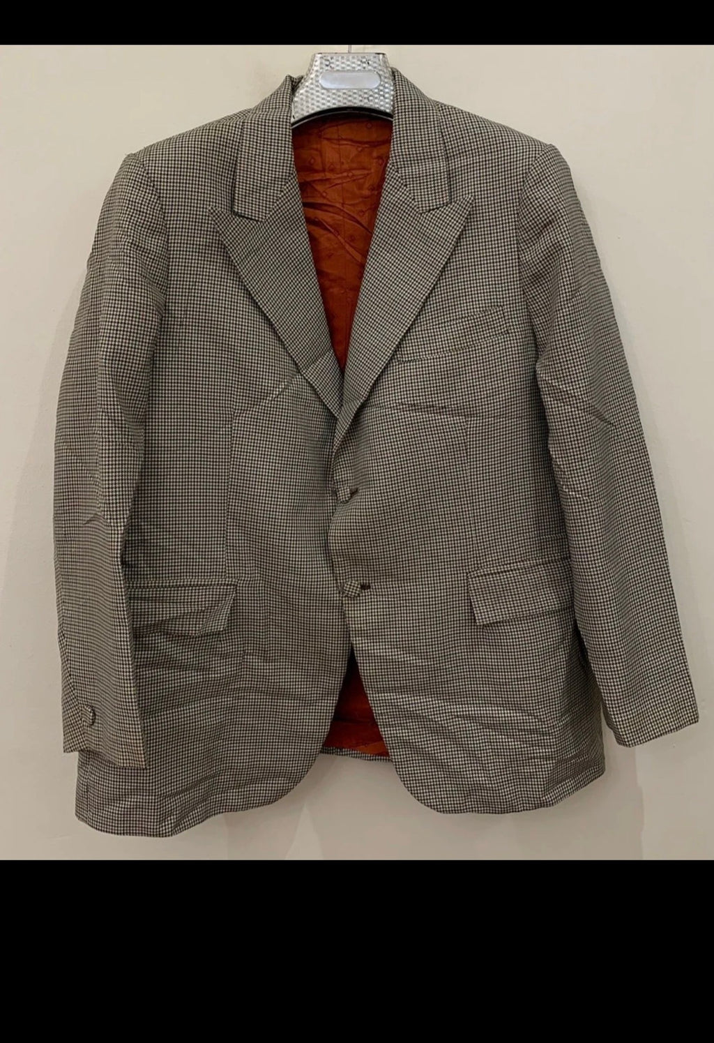 Vintage wool blend houndstooth classic peak lapel jacket blazer 42R