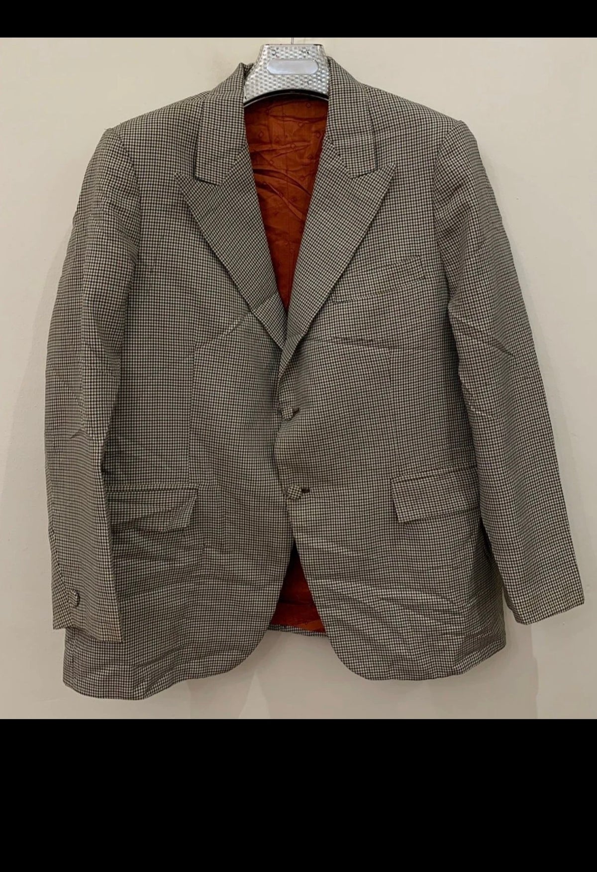 Vintage wool blend houndstooth classic peak lapel jacket blazer 42R