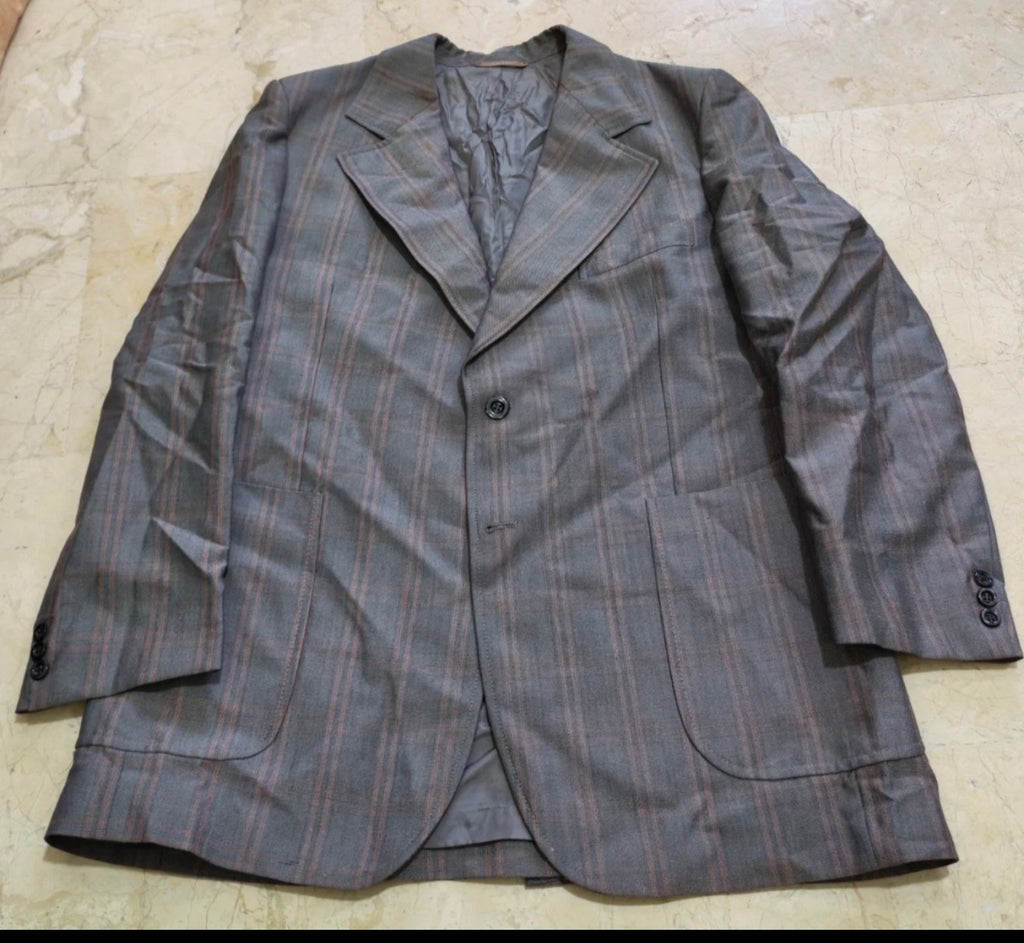 1970s Vintage wool mohair blend Windowpane gray classic jacket blazer 40R 40S