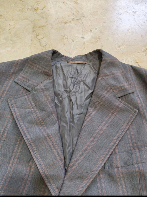 1970s Vintage wool mohair blend Windowpane gray classic jacket blazer 40R 40S