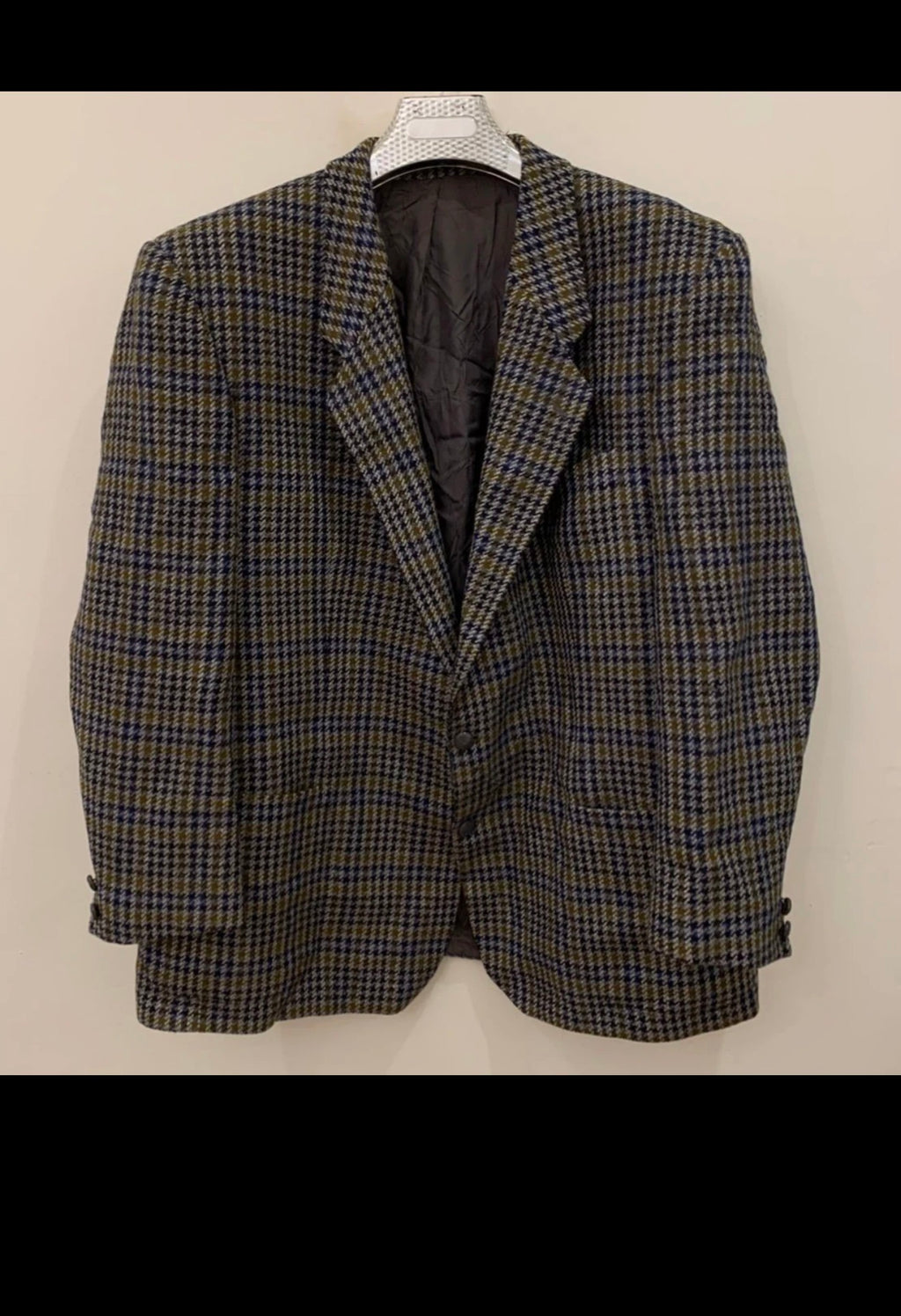 Vintage houndstooth plaid pure wool classic hunting jacket blazer 48R XL