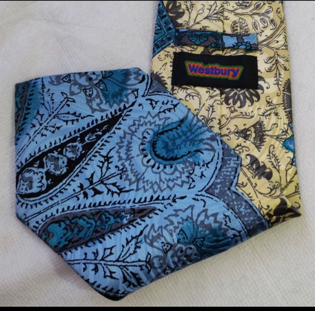 Vintage Westbury 100% all silk luxury paisley floral turquoise neck tie