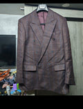 Vintage pure wool soft tweed burgundy plaid double breasted jacket blazer 40R