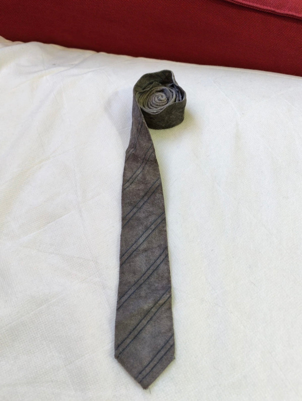 Vintage handmade classic Genuine Suede leather luxury gray skinny neck tie
