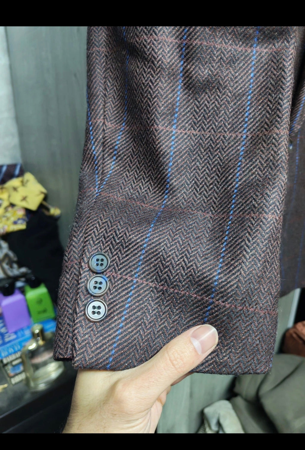 Vintage pure wool soft tweed burgundy plaid double breasted jacket blazer 40R