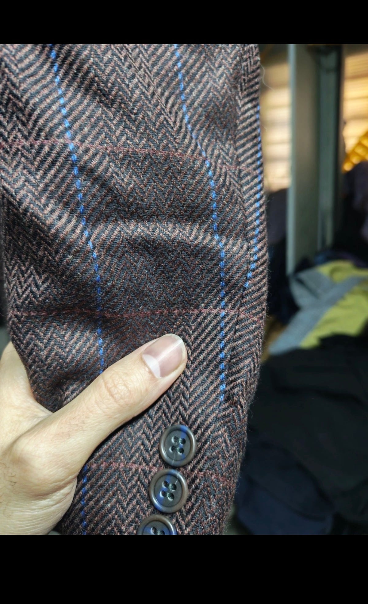 Vintage pure wool soft tweed burgundy plaid double breasted jacket blazer 40R