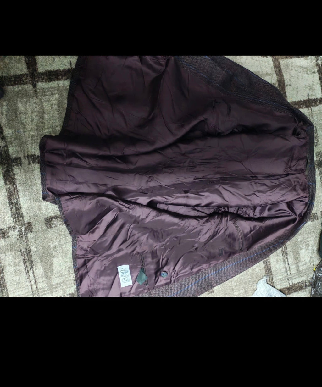 Vintage pure wool soft tweed burgundy plaid double breasted jacket blazer 40R