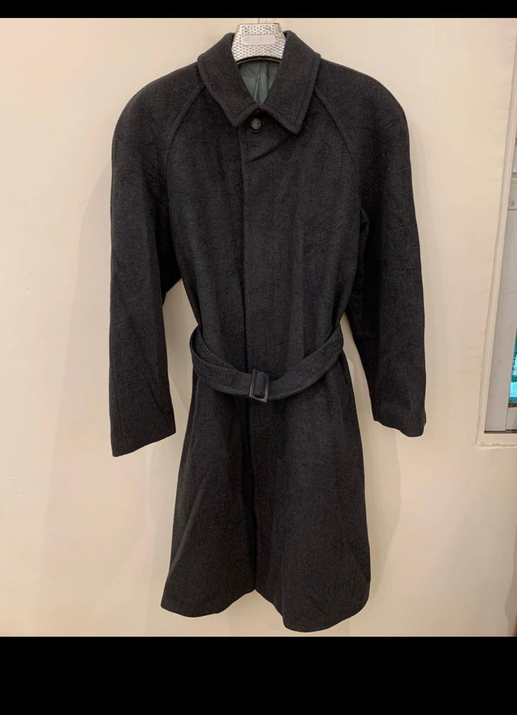 Vintage wool cashmere blend charcoal belted raglan classic over coat 46R XL