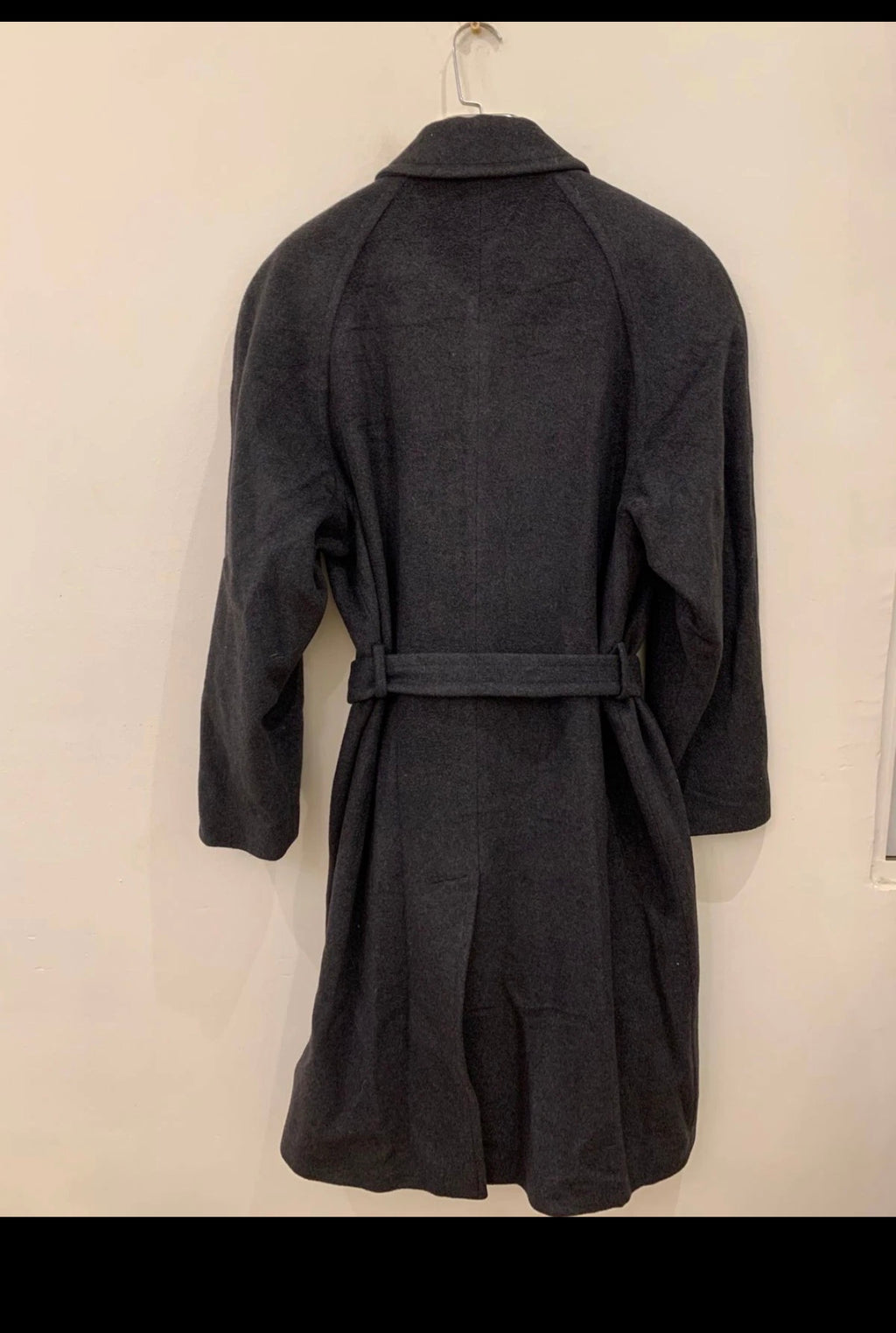 Vintage wool cashmere blend charcoal belted raglan classic over coat 46R XL