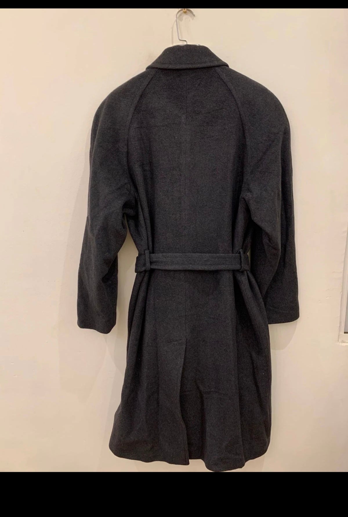 Vintage wool cashmere blend charcoal belted raglan classic over coat 46R XL