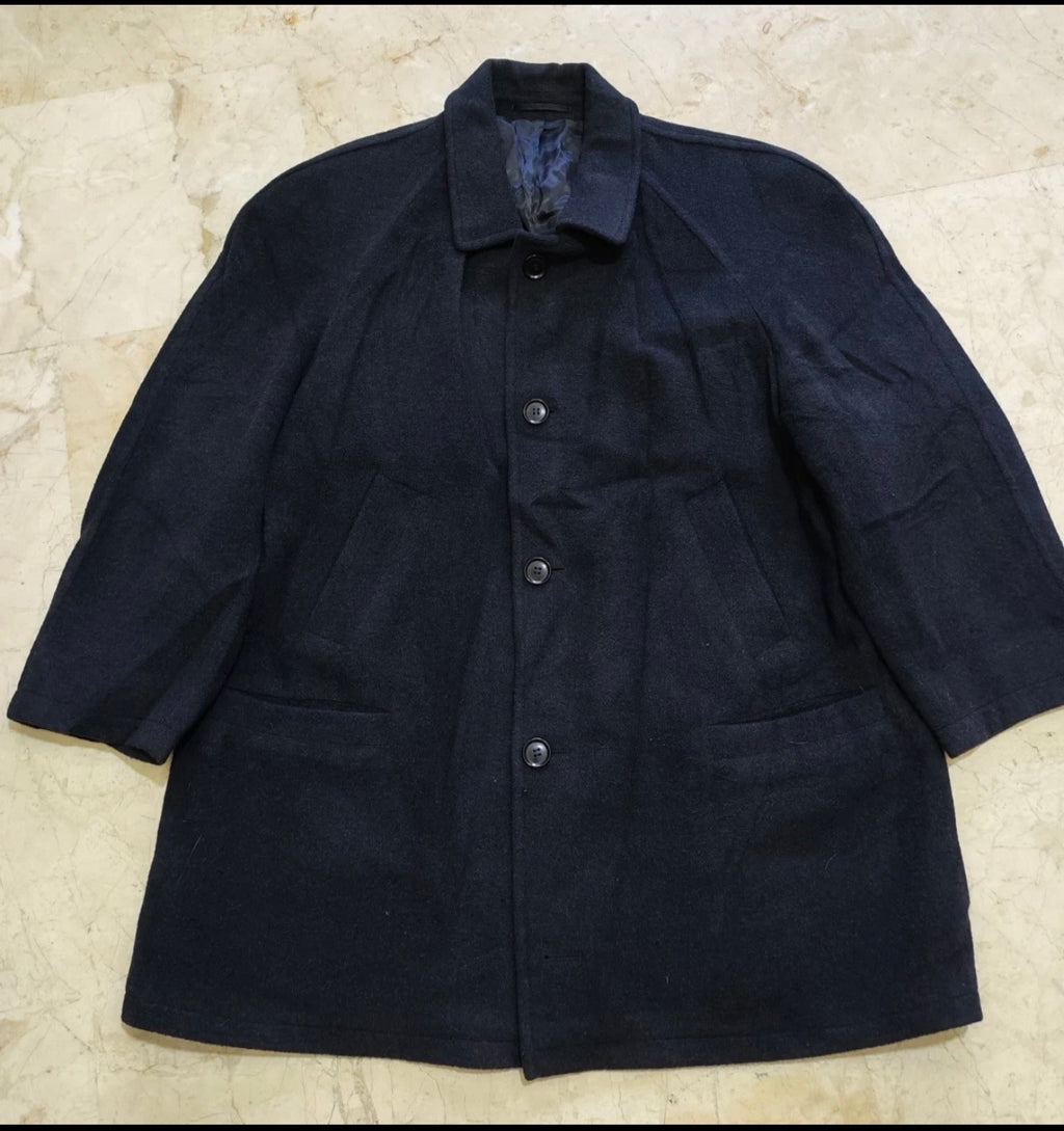 Vintage pure wool classic charcoal raglan over coat jacket 50R 50S 2XL