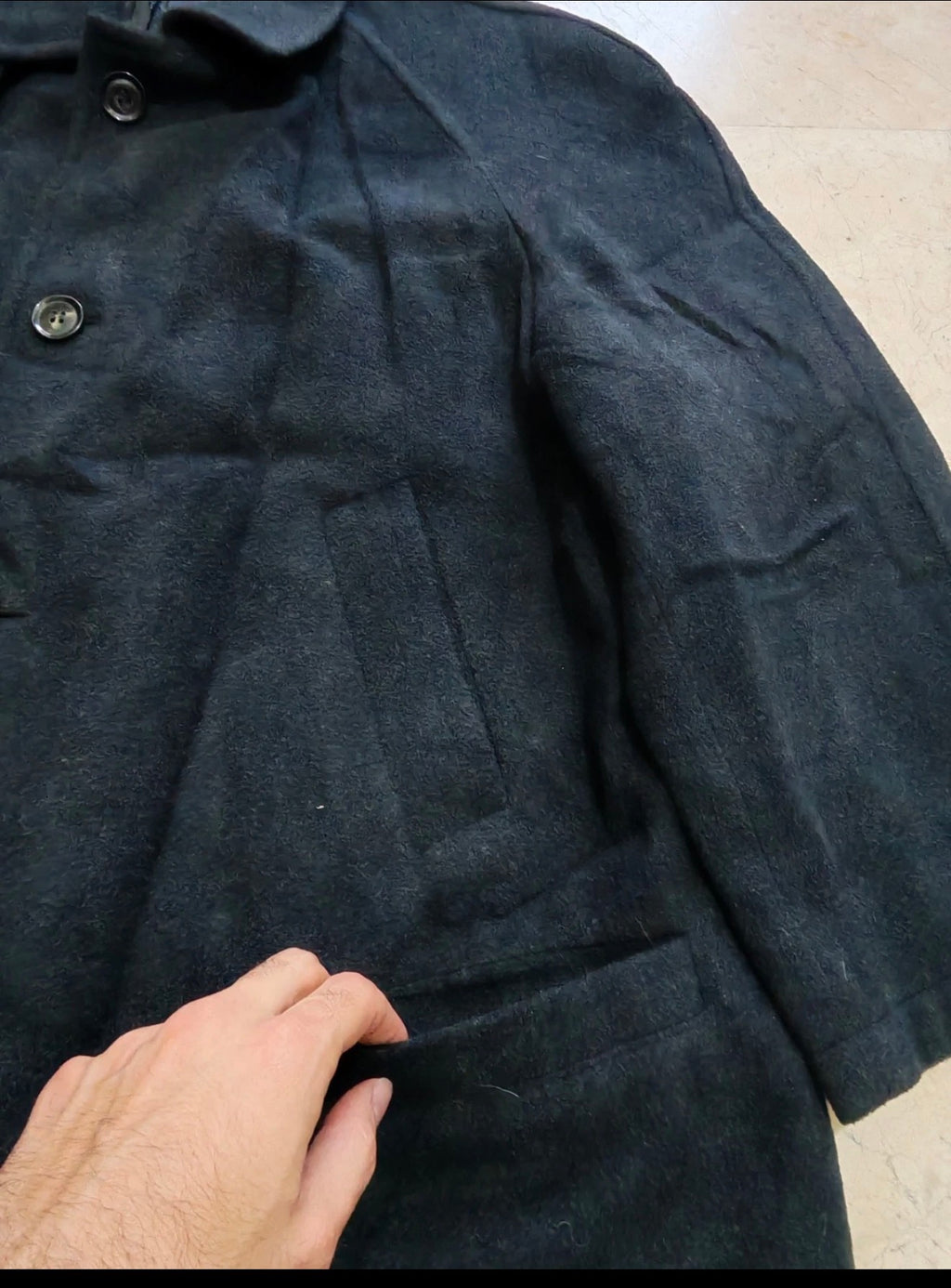 Vintage pure wool classic charcoal raglan over coat jacket 50R 50S 2XL