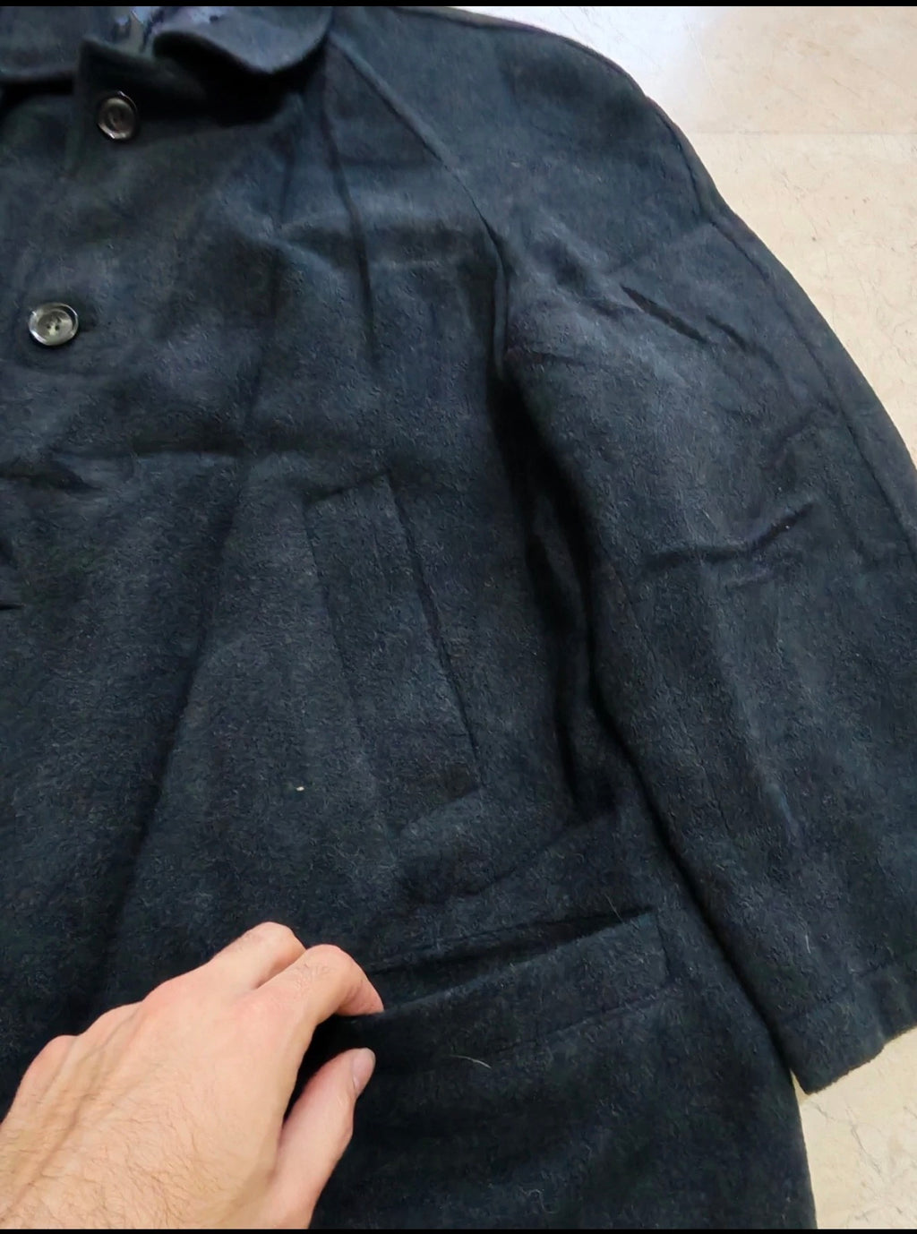 Vintage pure wool classic charcoal raglan over coat jacket 50R 50S 2XL