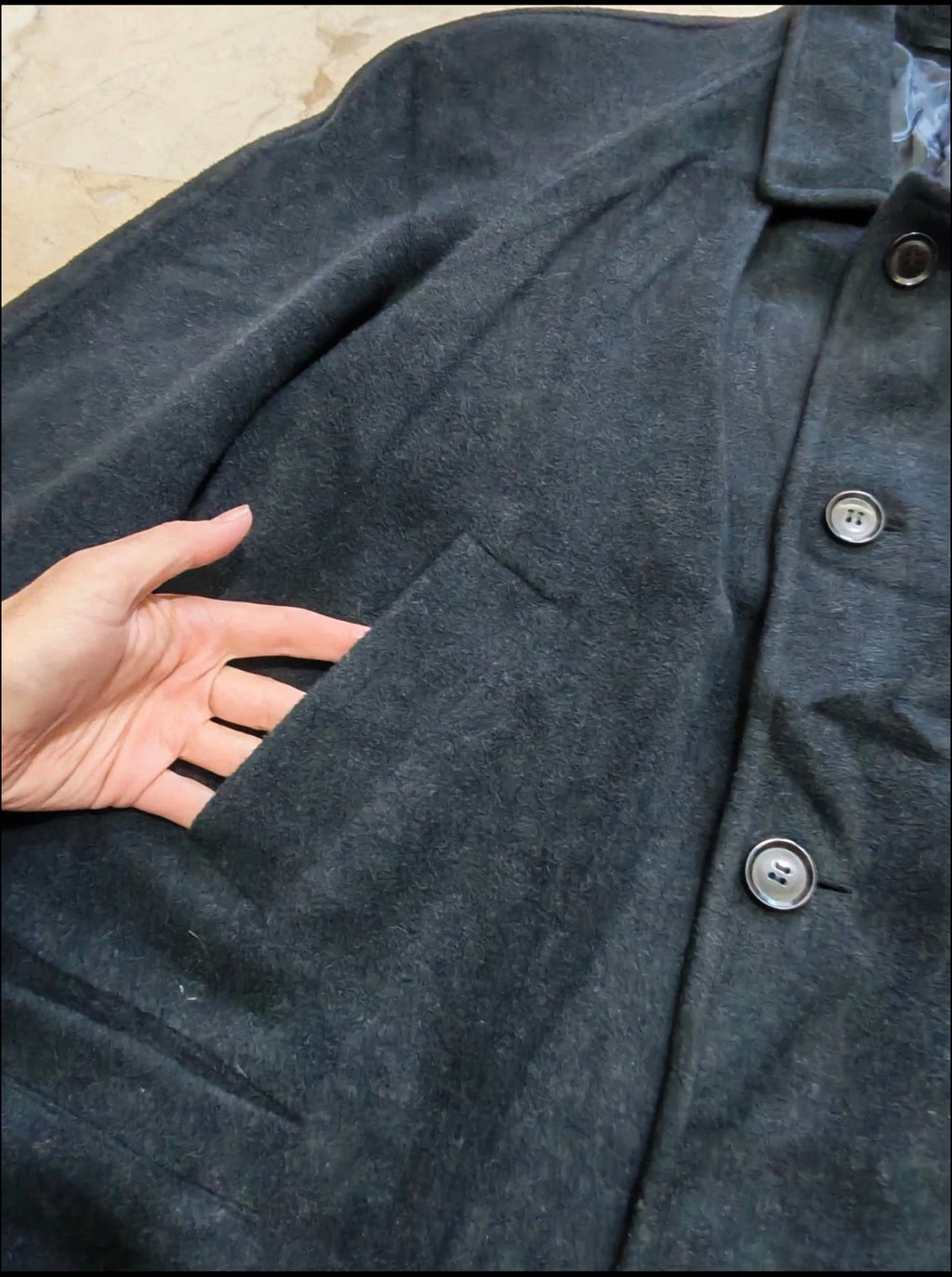 Vintage pure wool classic charcoal raglan over coat jacket 50R 50S 2XL