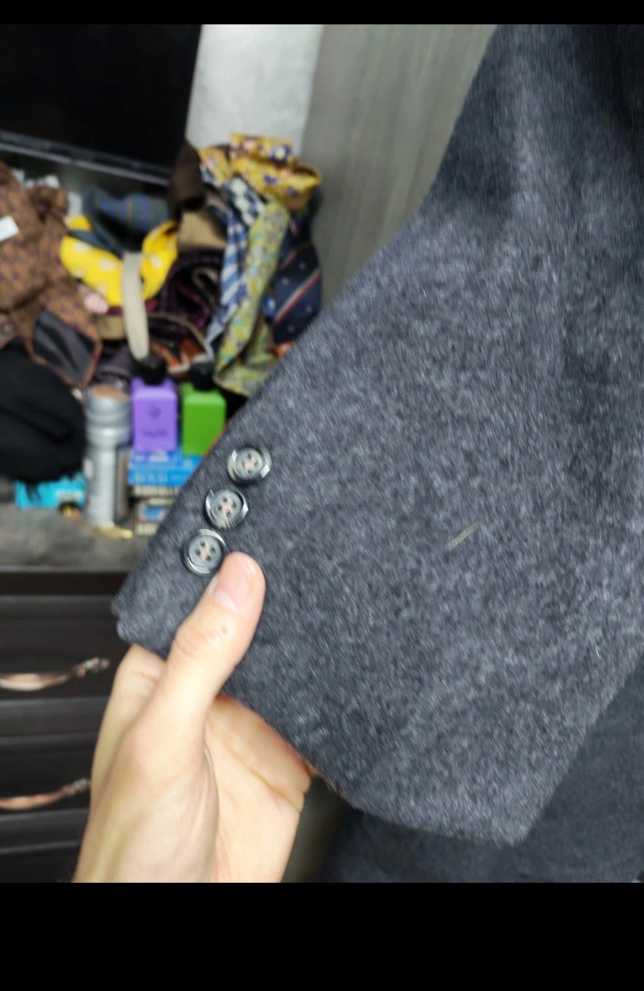Vintage Christian Aujard Wool Cashmere blend db Charcoal over coat 46R 46L XL