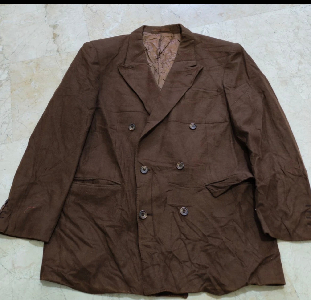 Vintage cashmere wool blend double breasted brown gangster jacket blazer 42R