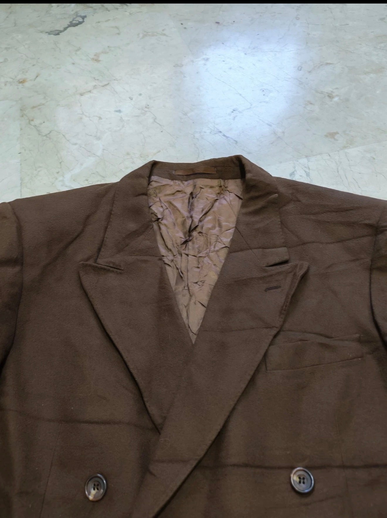 Vintage cashmere wool blend double breasted brown gangster jacket blazer 42R