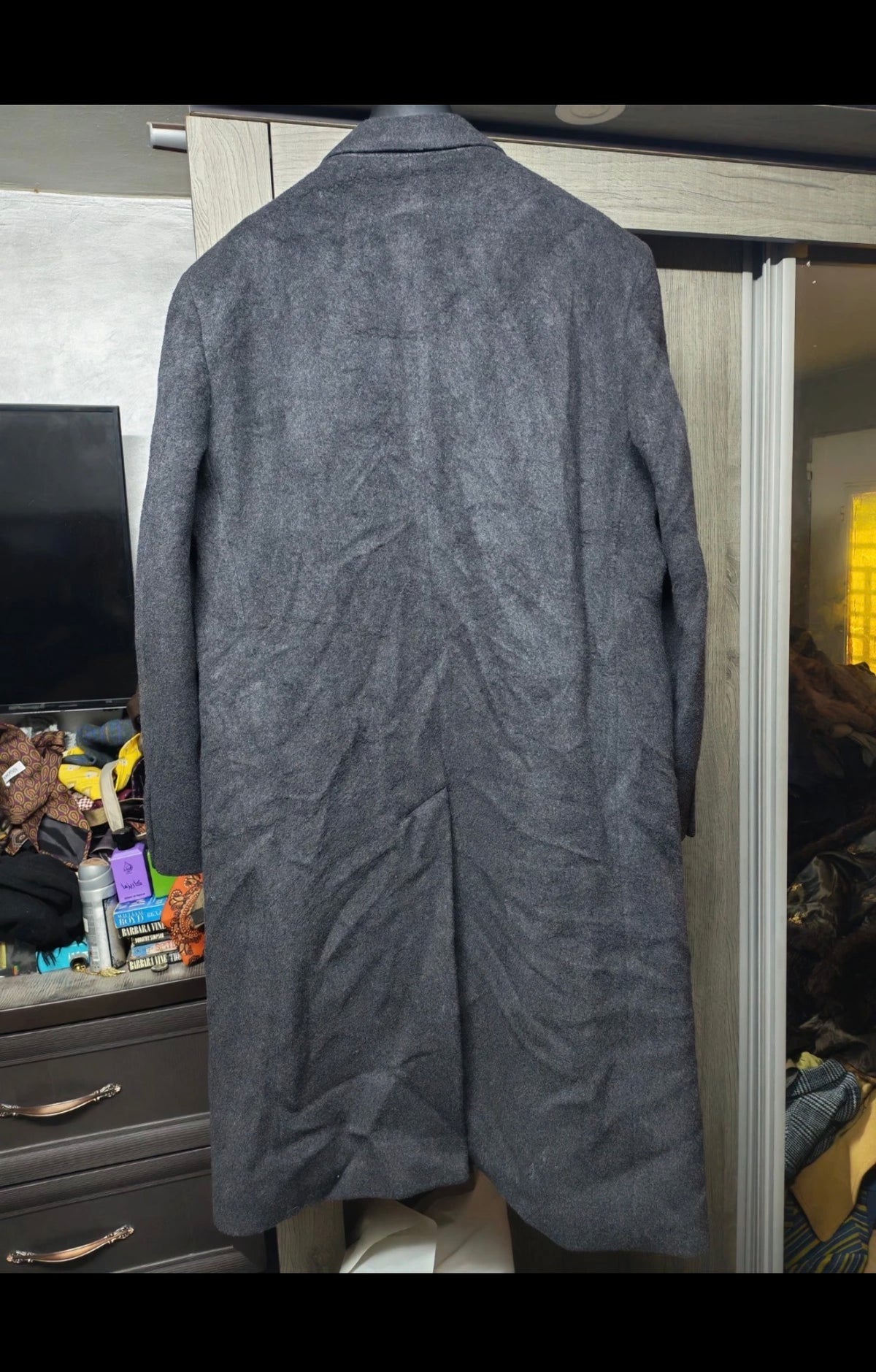 Vintage Christian Aujard Wool Cashmere blend db Charcoal over coat 46R 46L XL