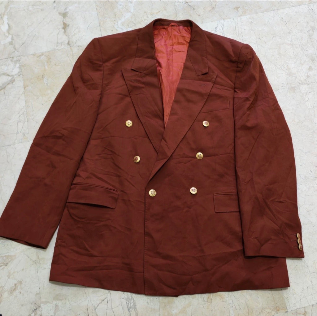 Vintage worsted wool classic double breasted gold button brown blazer 44R