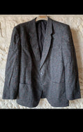 Vintage pure wool handwoven tweed charcoal hunting jacket blazer 46R 46L XL