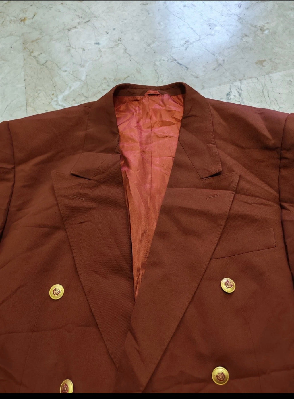 Vintage worsted wool classic double breasted gold button brown blazer 44R