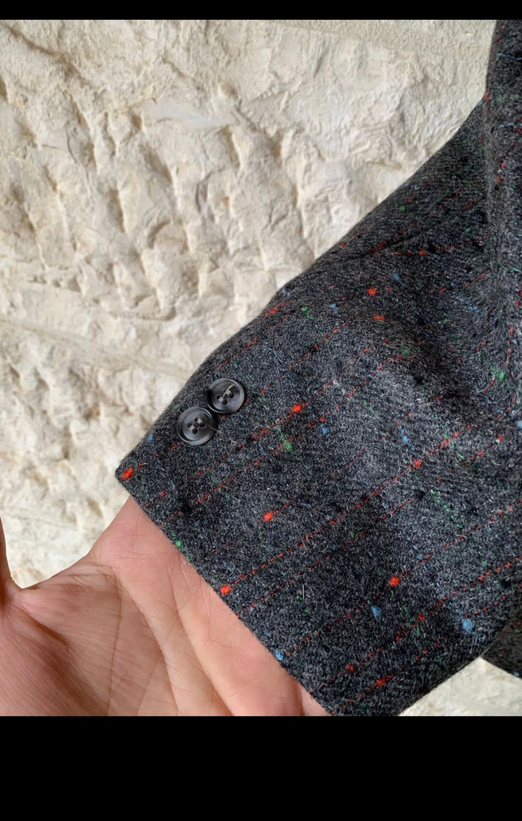 Vintage pure wool handwoven tweed charcoal hunting jacket blazer 46R 46L XL