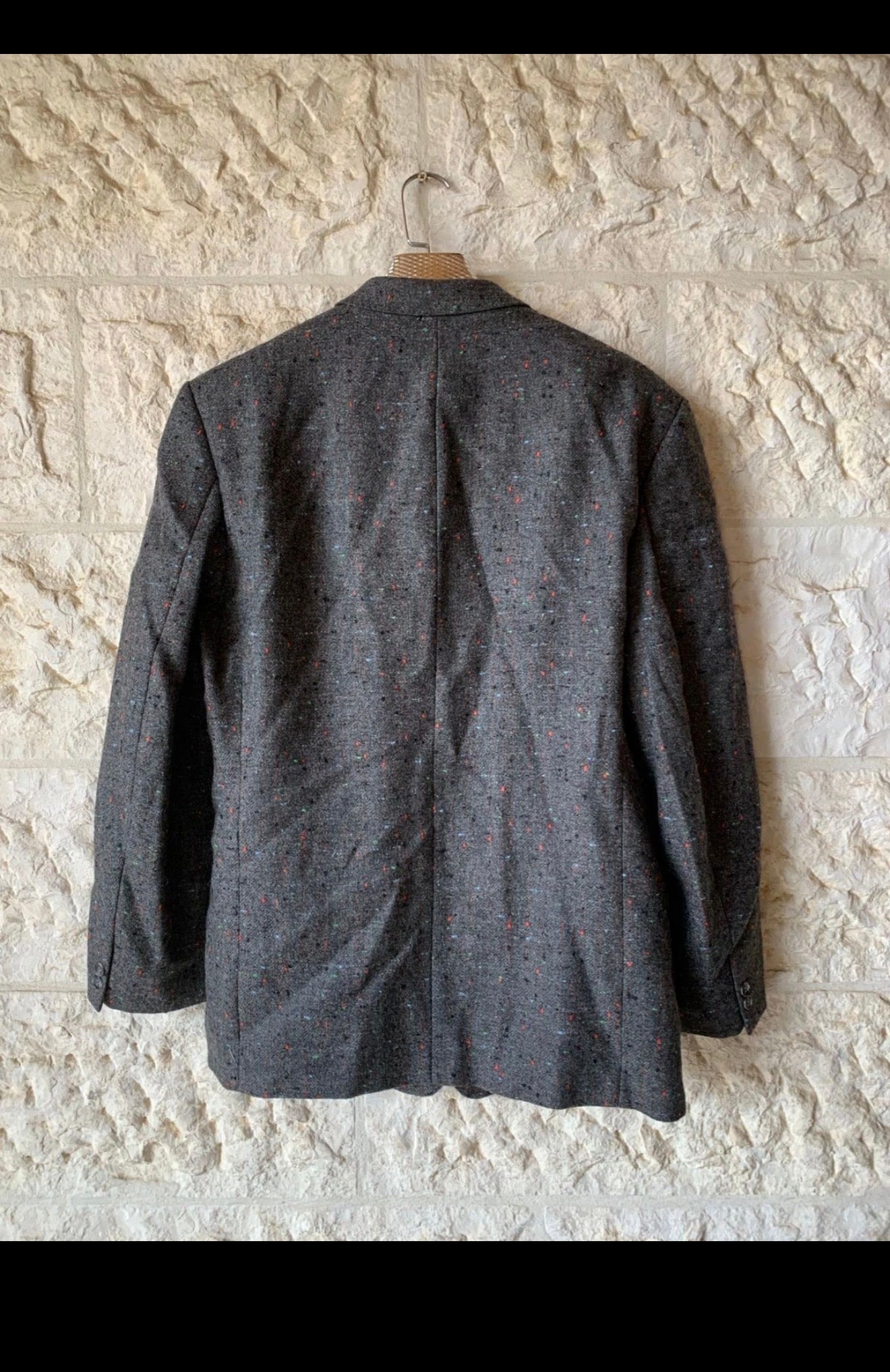 Vintage pure wool handwoven tweed charcoal hunting jacket blazer 46R 46L XL