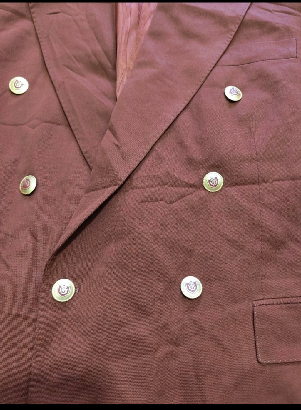 Vintage worsted wool classic double breasted gold button brown blazer 44R
