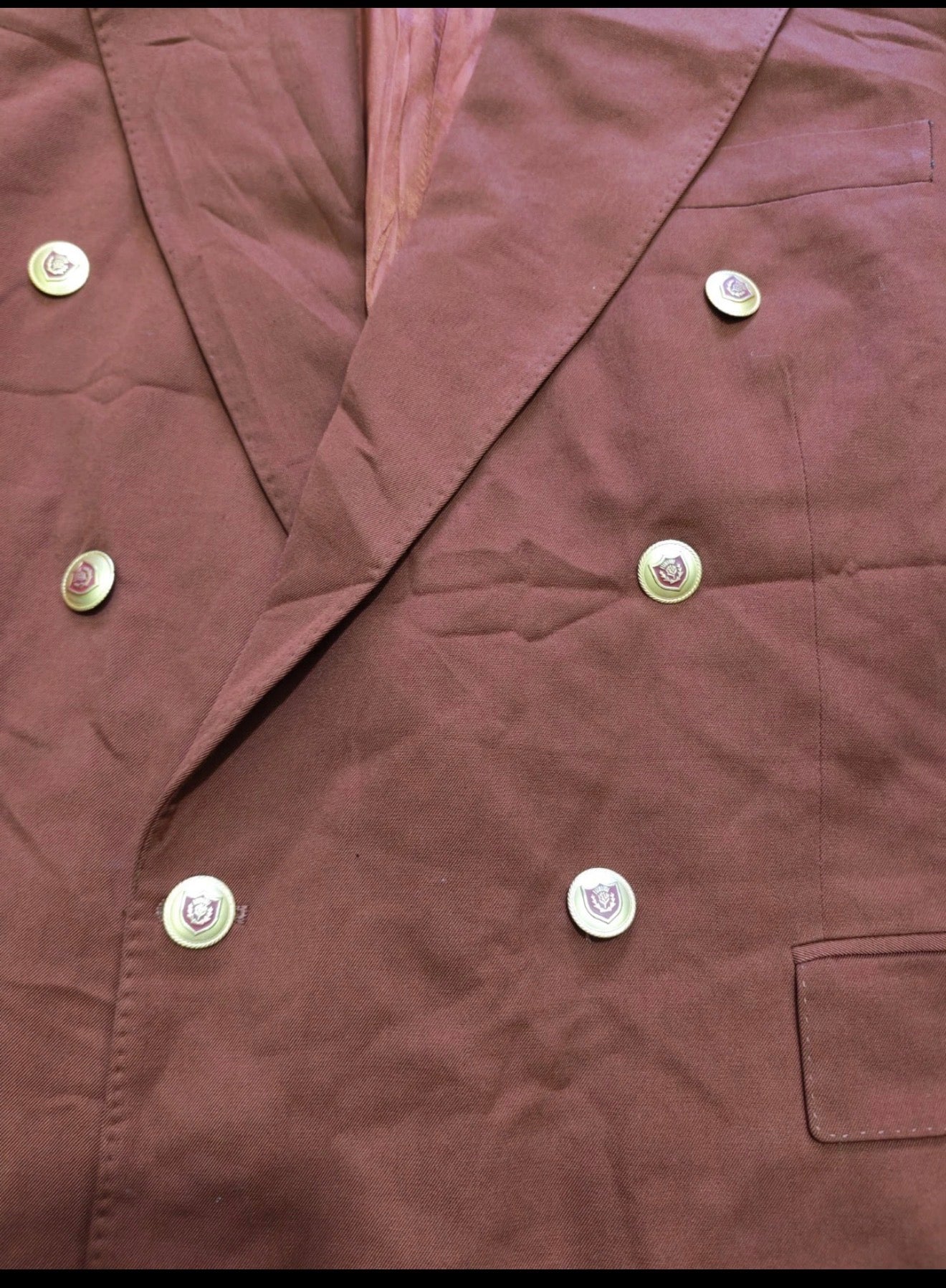 Vintage worsted wool classic double breasted gold button brown blazer 44R