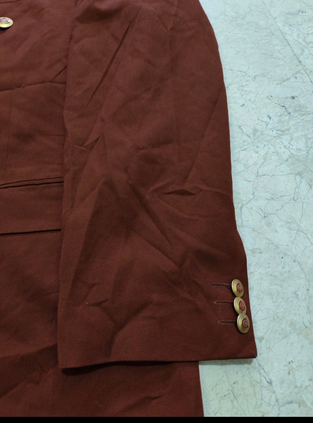 Vintage worsted wool classic double breasted gold button brown blazer 44R