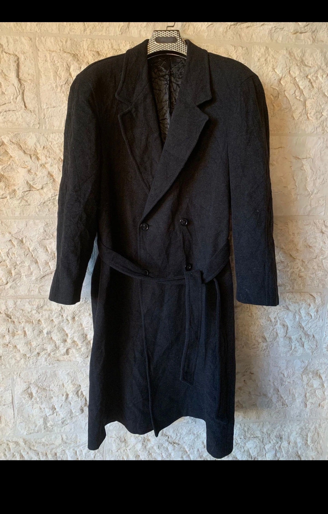 Vintage wool cashmere blend charcoal classic db belted over coat 46R XL