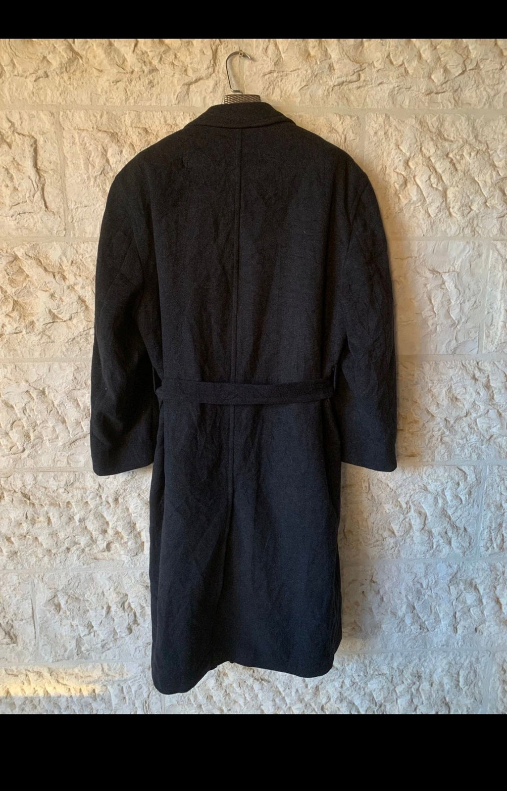 Vintage wool cashmere blend charcoal classic db belted over coat 46R XL